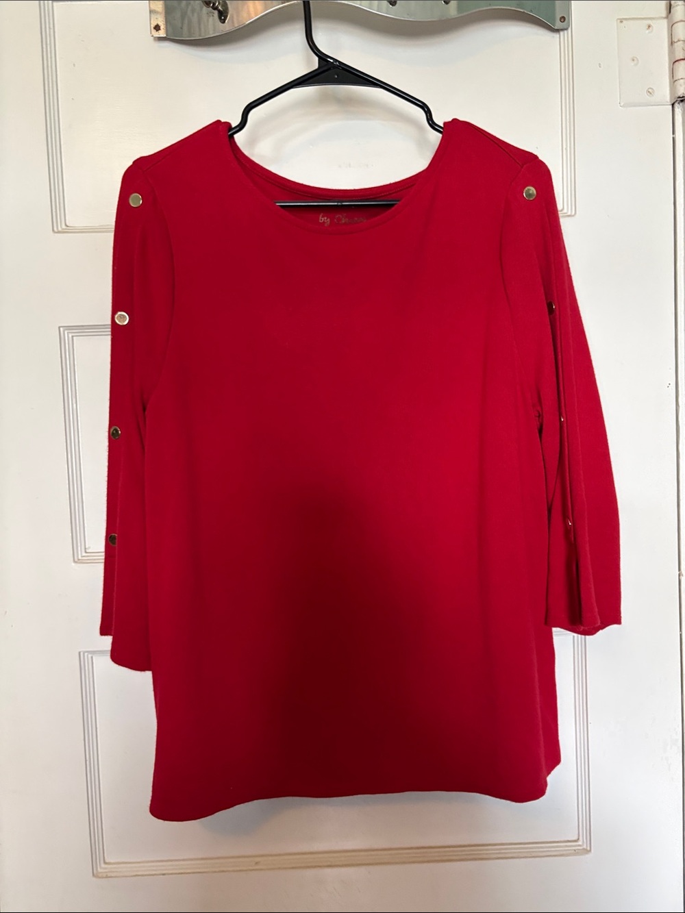 Chico's Red Snap-Detail Sleeve Pullover Knit Top Size 2 (US12)